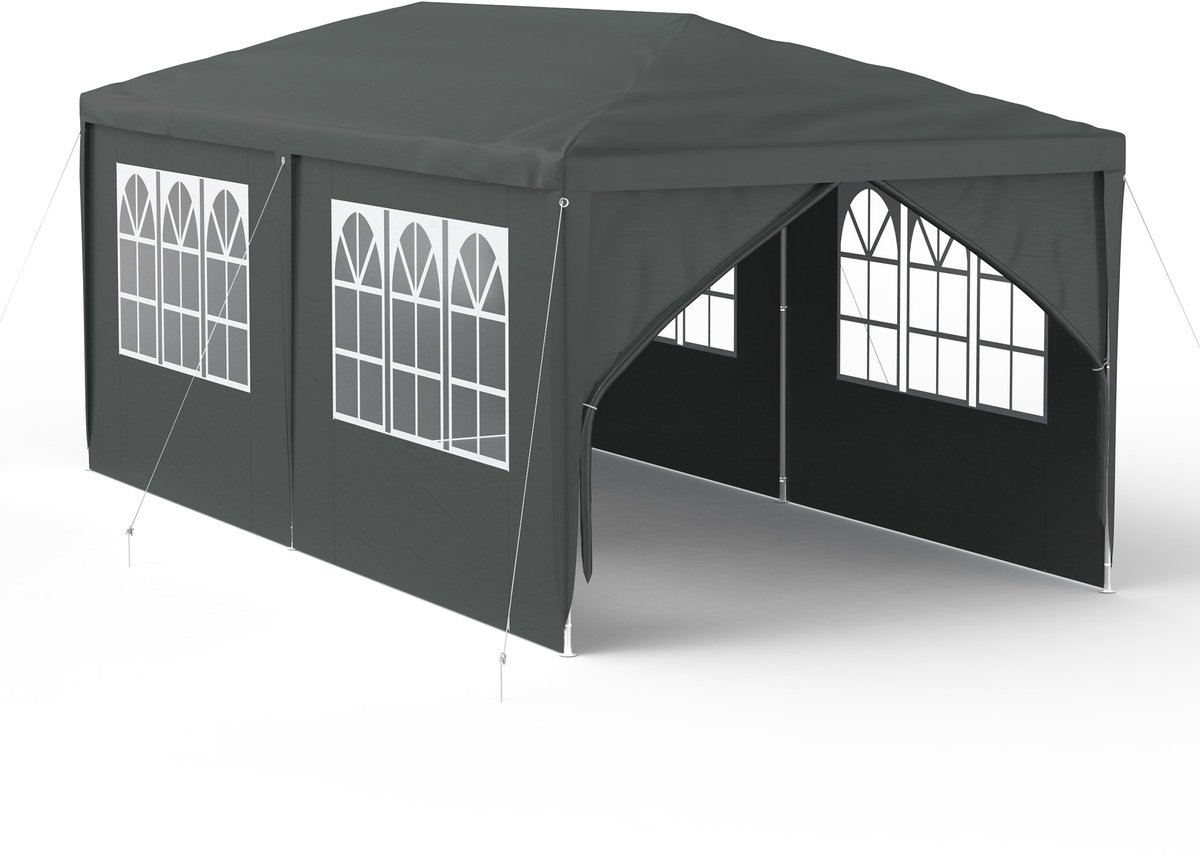 Paviljoen 3x6m - Partytent - Met Zijwanden En Vensters - Tuinpaviljoen - Polyester - UV-bescherming - Waterdicht - Windbestendig - Buitentent - Antraciet - NAIZY