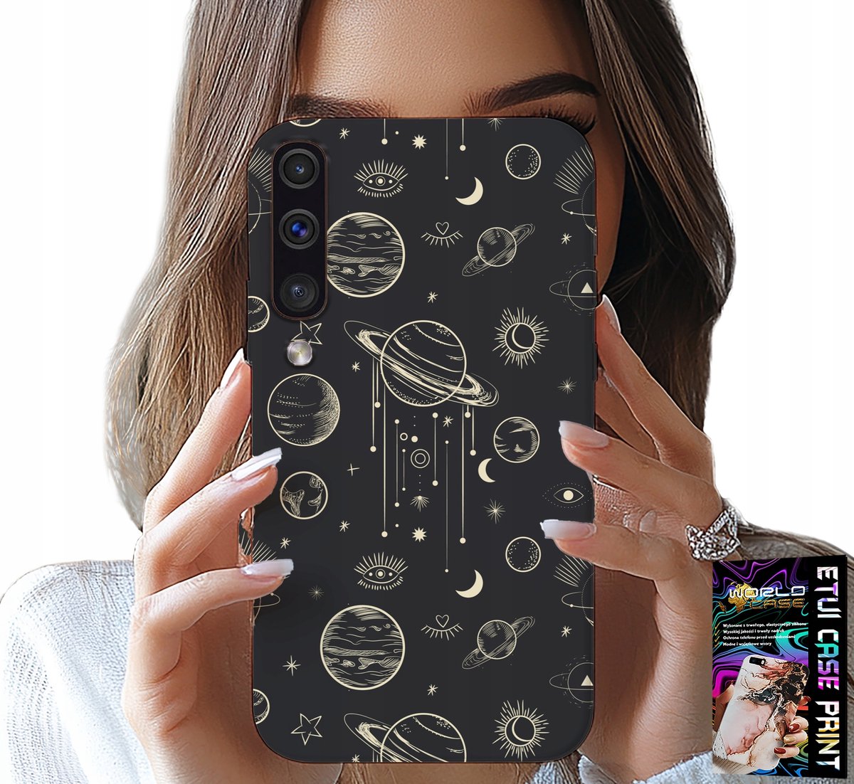 HOESJE VOOR SAMSUNG A50 / A30S - RUIMTEPLANETEN STERREN MAAN + GLAS
