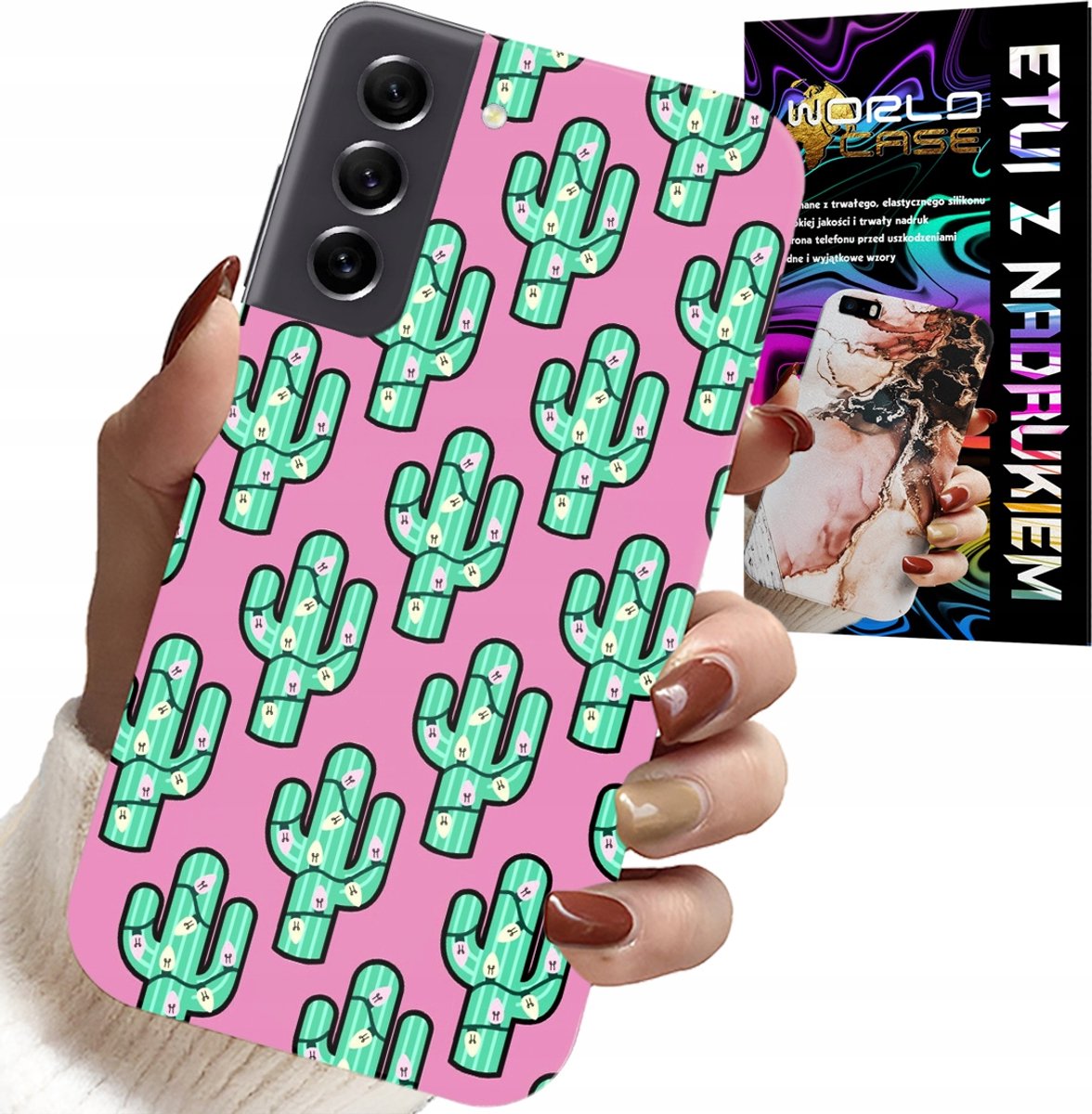 HOESJE VOOR SAMSUNG GALAXY S22 - CACTUSSEN, CACTUS OP ROZE ACHTERGROND + FILM