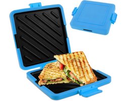 Tosti Apparaat - Broodrooster - Sandwich Maker - Tosti Broodrooster - Magnetronbestendige Siliconen Sandwichmaker - Draadloze Sandwichmaker - Antiaanbaklaag - Voor Kantoor, Studentenkamer En Magnetron - Blauw