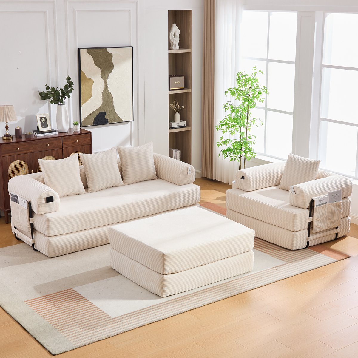 HAUSS SPOLE Sofa - Modulaire 4-Zits Bank Met Hocker - Vrij Combineerbaar Met Zijvak En Kussens - Voor Woonkamer - Cord Beige