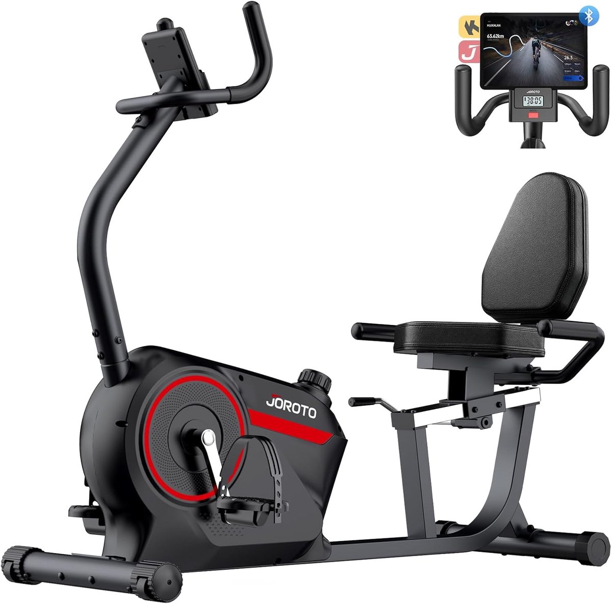 Ligfiets Hometrainer - Magnetische Hometrainer - Cardiotraining Thuis - 16 Weerstandsniveaus - 134x63x103 cm - Rood