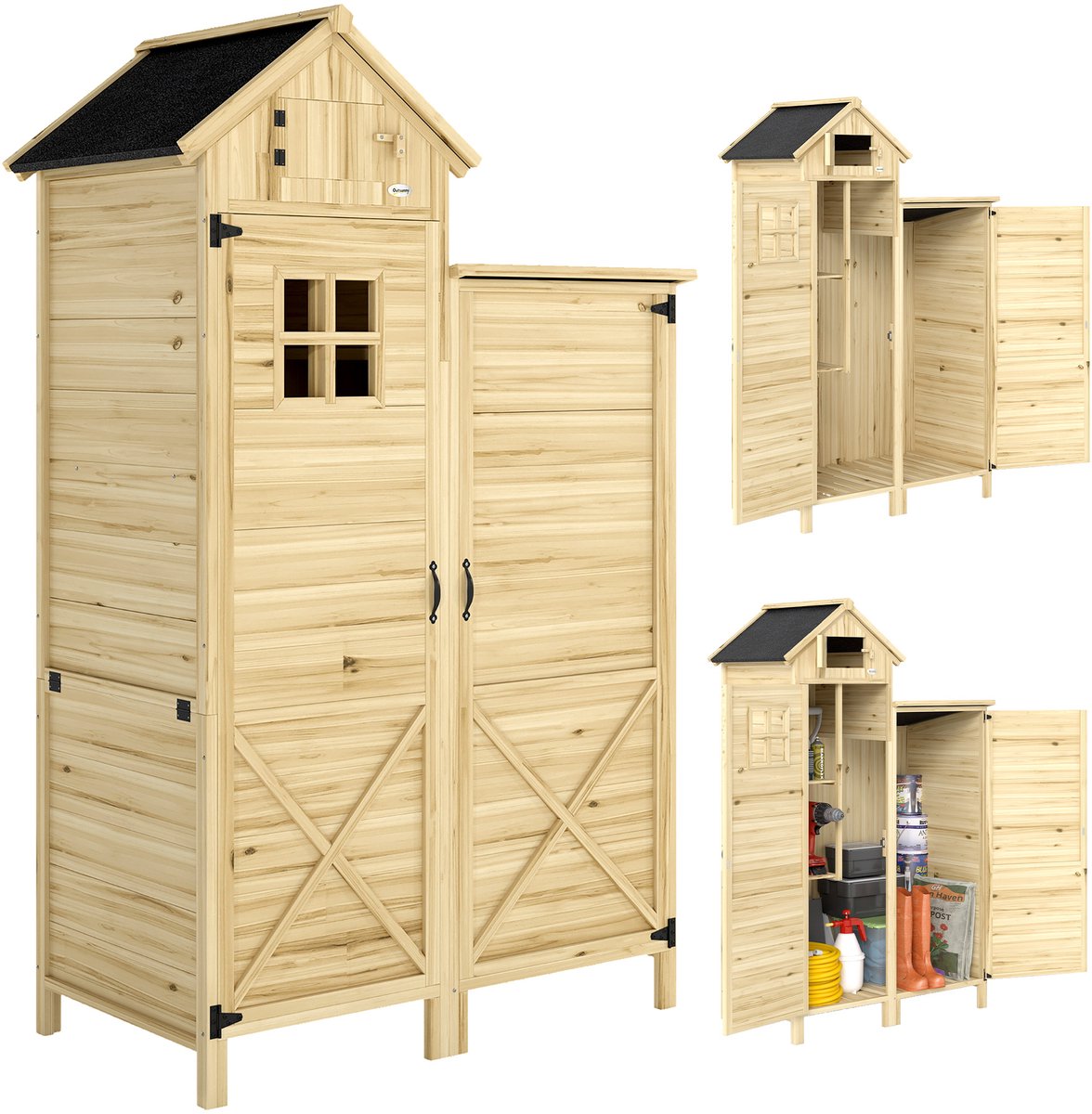 Outsunny Tuinberging - Hout, Metaal - 106 x 57 x 167 cm - Natuurlijk Hout