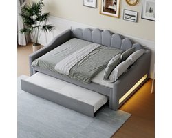 MODENUIT Dagbed 140x200 cm – Met Uitschuifbed en 7-Kleuren Ledverlichting – Zonder Matras – Linnenlook – Grijs