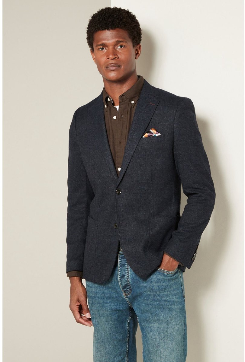 Next - Heren - Normale Pasvorm - Modieuze blazer met textuur - Blauw