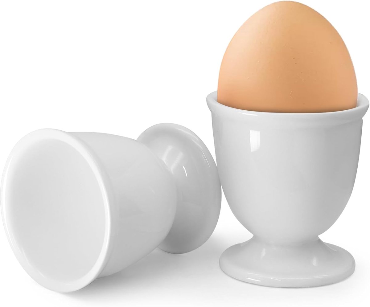 Keramische eierstandaarden - Eierdopjes set - Ontbijt presentatie - Set van twee - Wit