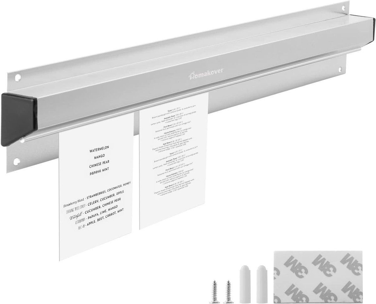 Bonnenhouder - Bestelling Tracker - Keuken Orde - Aluminium Schuifmechanisme - 16 Inch - Zilver