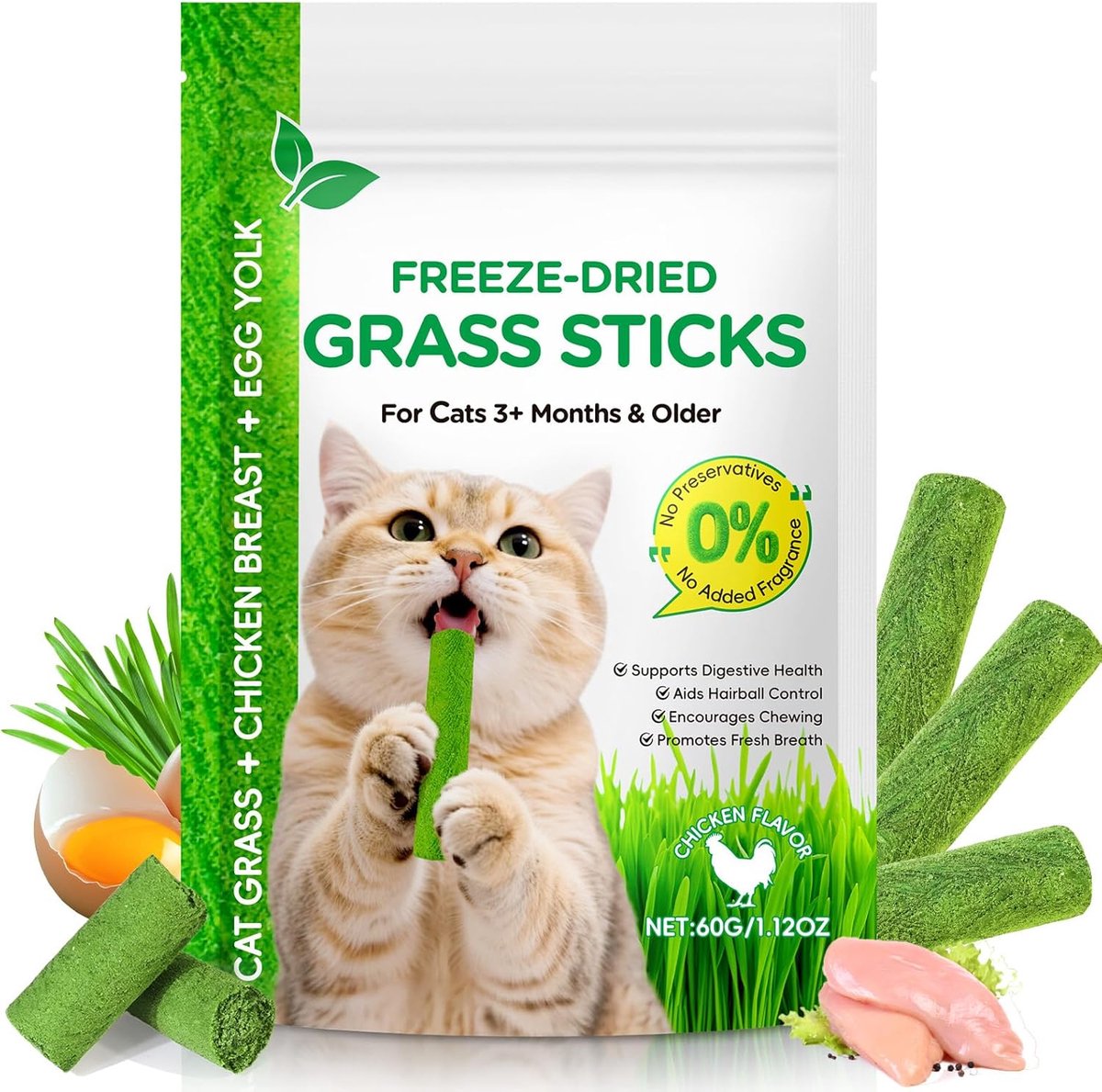 Kattengras Sticks - Kattenlekkernijen - Mondhygiëne Kat - Natuurlijke Ingrediënten - 60 gram
