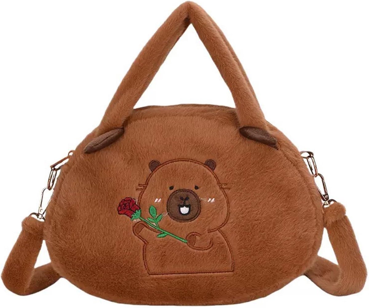Capybara Knuffel Tas - Schoudertas Kinderen - Dagelijks Gebruik - Zachte Pluche Materiaal - 27 x 20 cm - Bruin