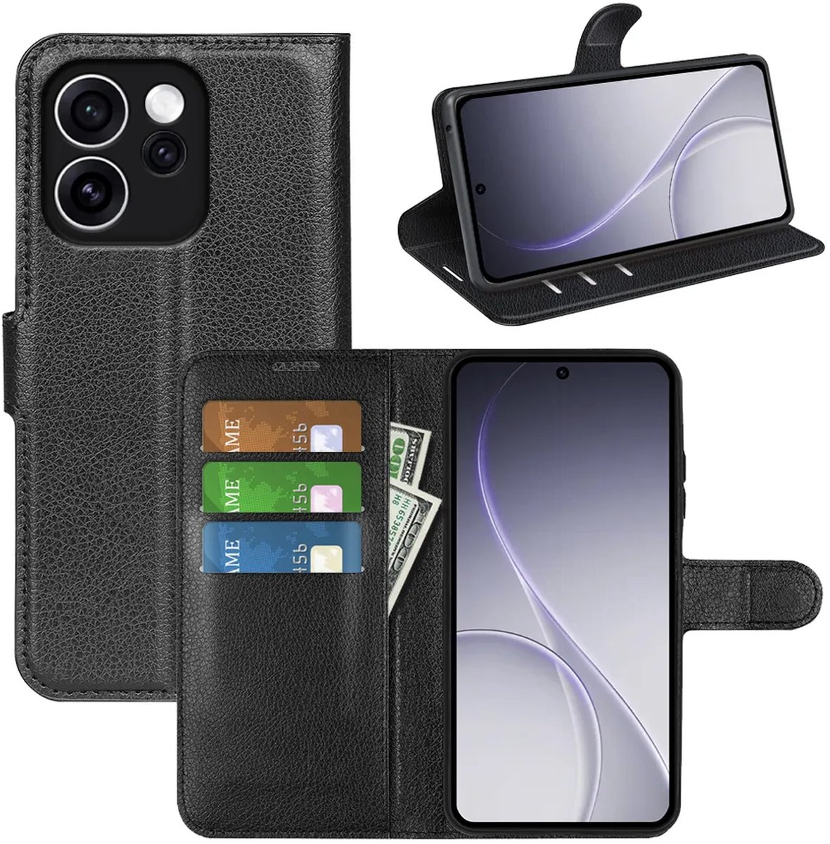 MobyDefend Hoesje - Geschikt voor Oppo Reno15 F / Oppo Reno15 FS - Kunstleren Wallet Book Case (Sluiting Voorkant) - Zwart