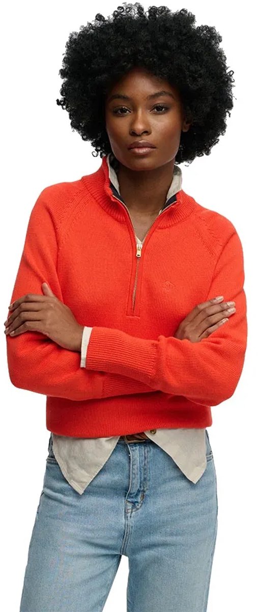 Superdry Classic Cotton Knit Trui Met Halve Rits Dames Sweaters Oranje