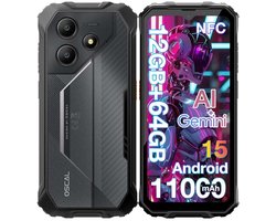 OSCAL MARINE 2 Robuuste Smartphone - Gemini AI - 12GB RAM+64GB ROM - 11000mAh Robuuste Telefoon - 6,56 Inch - IP68 IP69K - Dual SIM 4G - Android 15 - BT5.2 - NFC GPS - Zwart