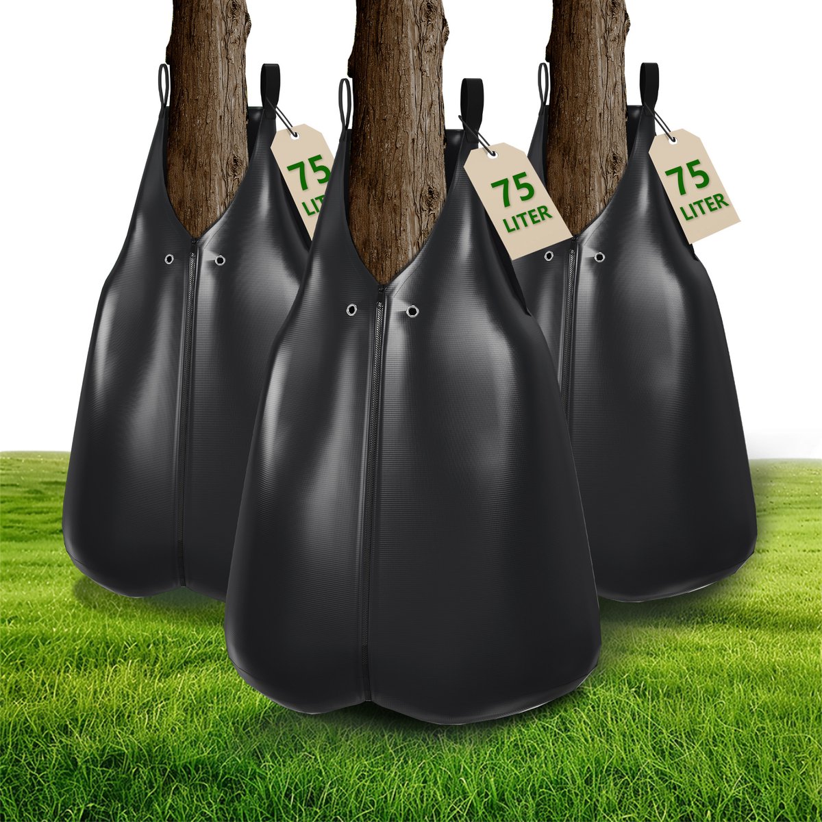 3 Stuks Boombewateringszakken, 75L UV-bestendig PVC-Irrigatiezakken met Ritssluiting, Boomzak voor Gebruik met Vloeibare Meststof, Zwart Waterzak voor Bomen en Stadsgroen, NAIZY