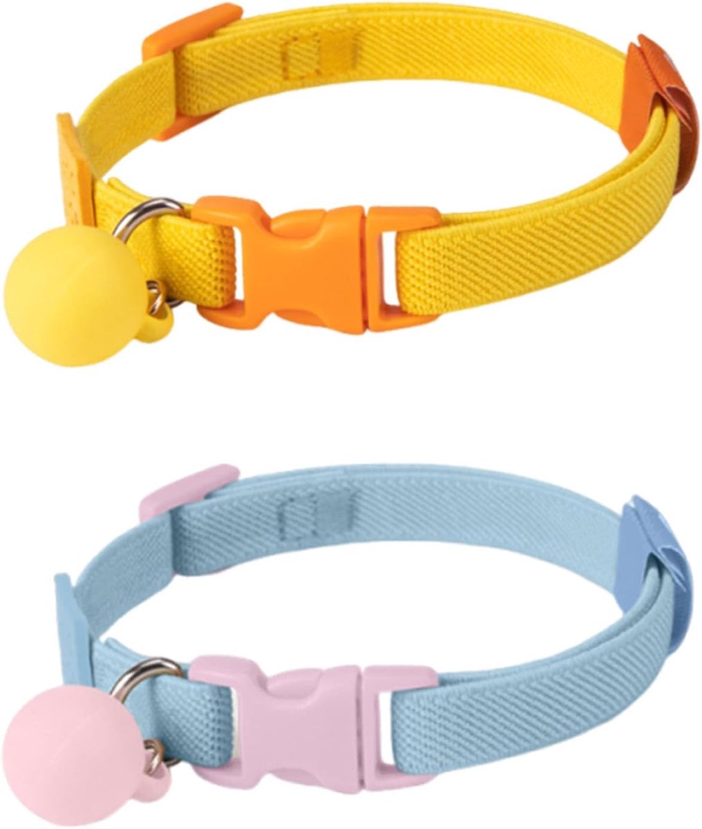 Daity Set van 2 kattenhalsbanden met belletjes en veiligheidssluiting - verstelbare elastische halsbanden met snelsluiting - maat 22-32 cm - geschikt voor katten - kittens en kleine honden.
