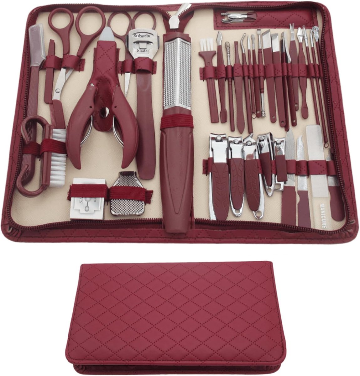 Manicure Set - Nagel Verzorging - Persoonlijke Hygiëne - 42 Delig - 22 x 12.5 x 4 cm - Bordeaux