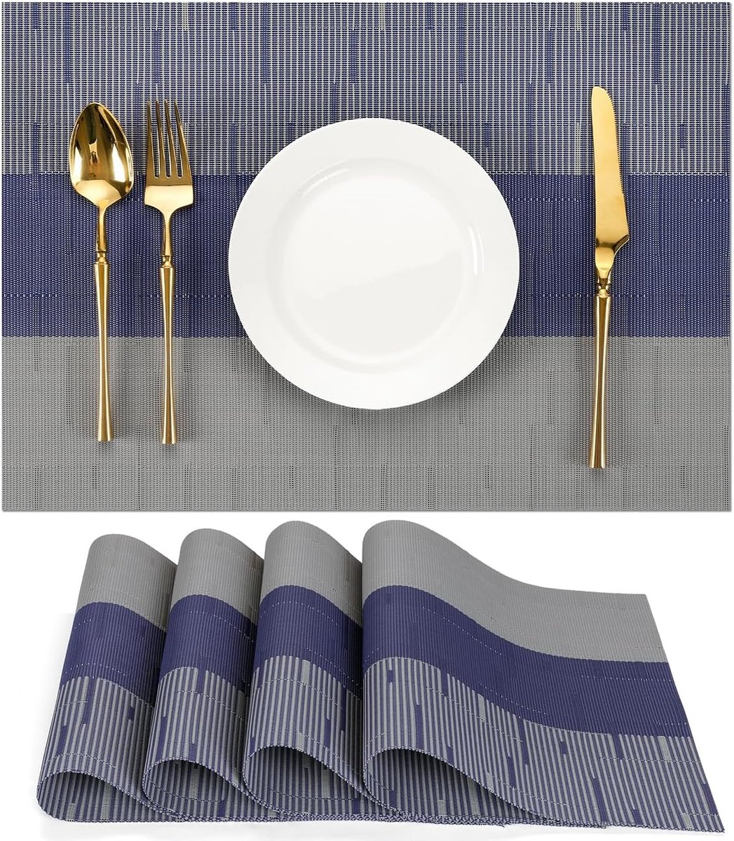 Placemats Set - Ontbijtplankjes - Tafel Beschermen - Hittebestendig PVC - 43x30 cm - Grijsblauw