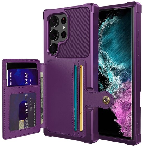 Étui Portefeuille Adapté pour Samsung Galaxy S22 Ultra - Back Cover avec Porte-Cartes - Housse de Téléphone pour Carte Bancaire - Porte-Cartes à l'Arrière - Coque avec Aimant Violet