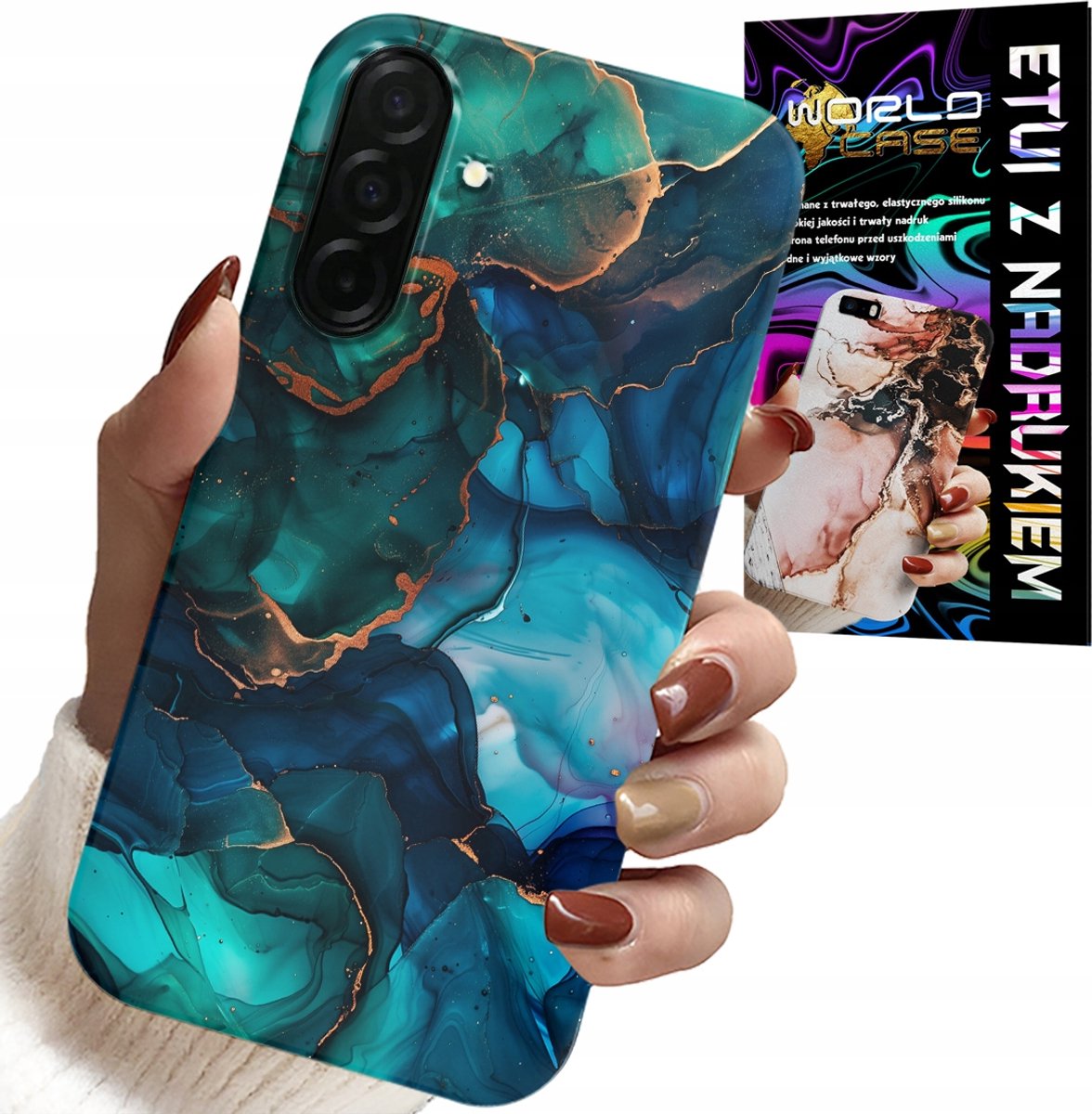 HOESJE VOOR SAMSUNG GALAXY A26 5G - BLAUWGROENE MARMERPATROON ACHTERKANT