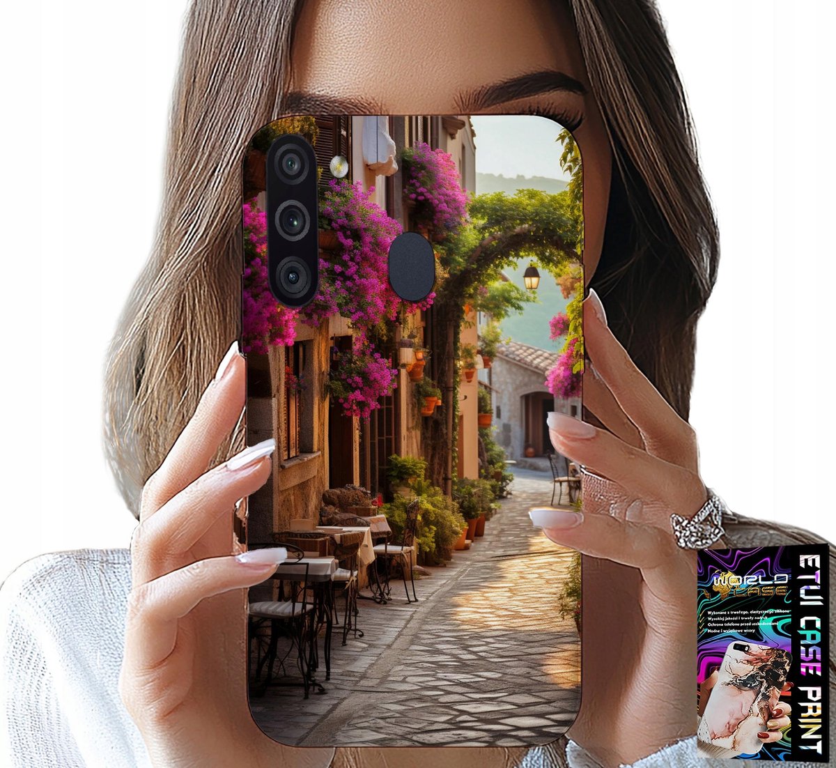 HOESJE VOOR SAMSUNG GALAXY A21 - SCHILDERACHTIGE STRAAT MET EEN CAFÉ + GLAS
