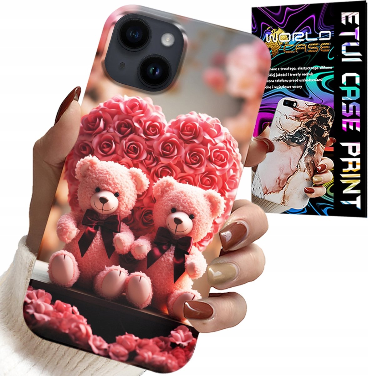 iPhone 15 hoesje - Rose Bear Family Heart + glas