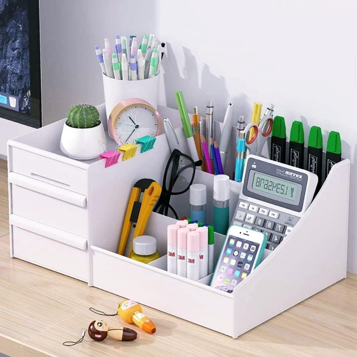 Bureau Organizer - Opbergstation - Kantoor Werkplek - Met Lade - 10 x 10 x 5 cm - Wit
