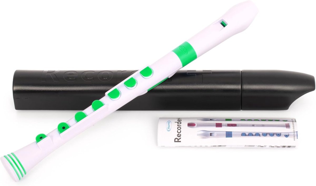 Sopraanblokfluit - Recorder - Muziekles - Innovatief sleutelsysteem - 33 cm - Wit met groen