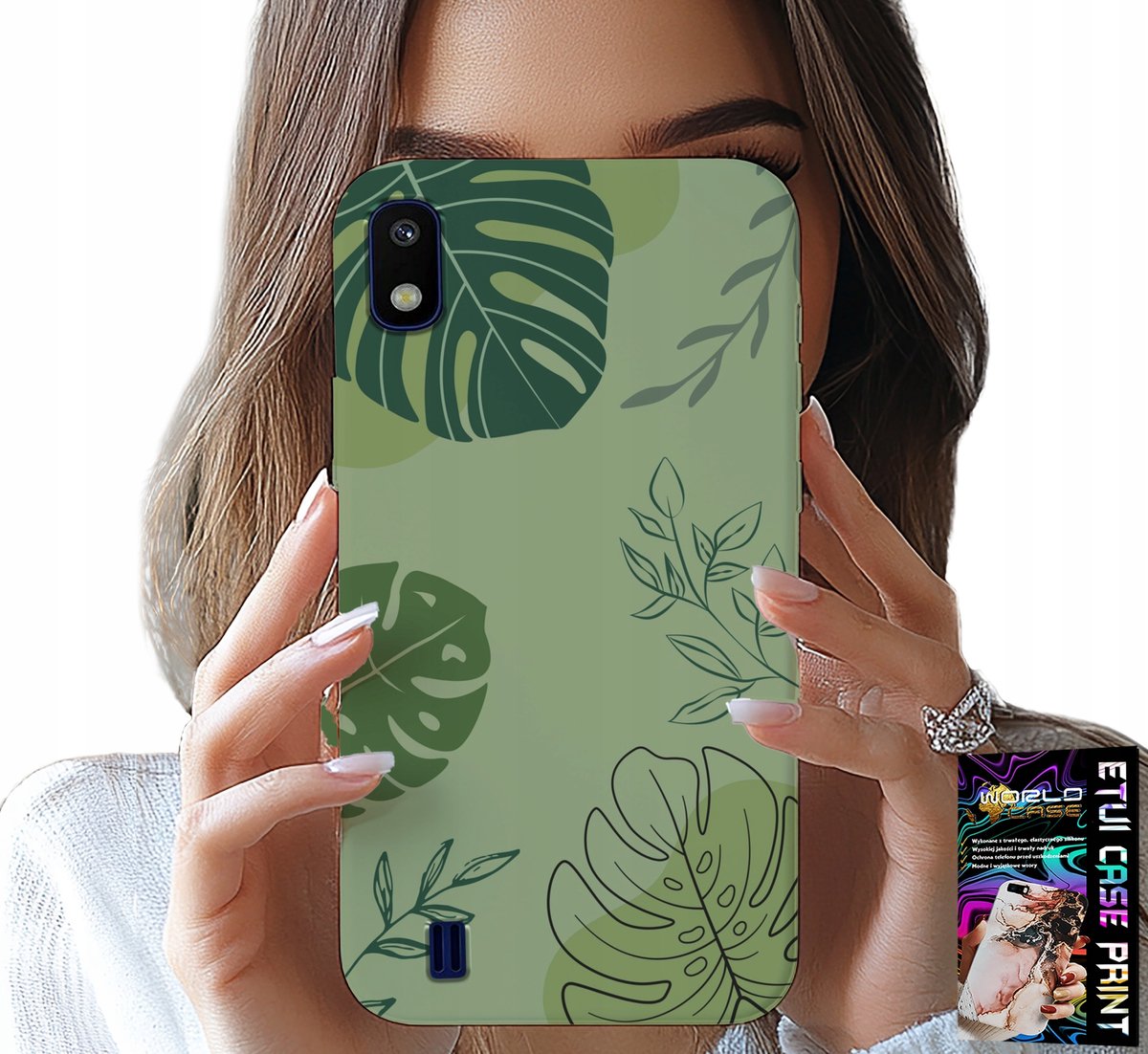 SAMSUNG A10 HOESJE - ACHTERKANT MET GROENE BLADEREN EN PLANTENPATRONEN