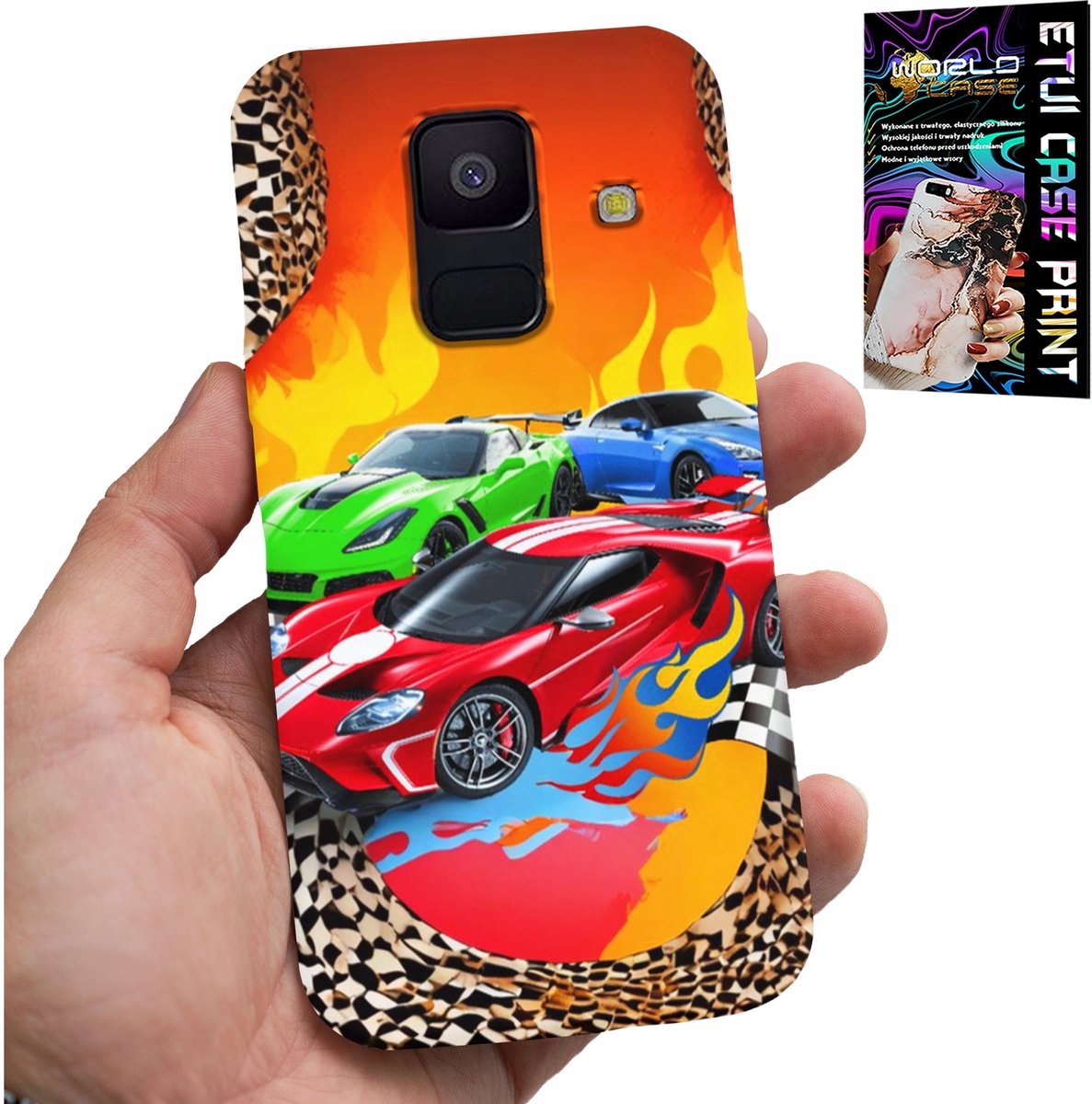 HOESJE VOOR SAMSUNG A6 2018 - VOOR KINDEREN, RACEAUTO'S + GLAS
