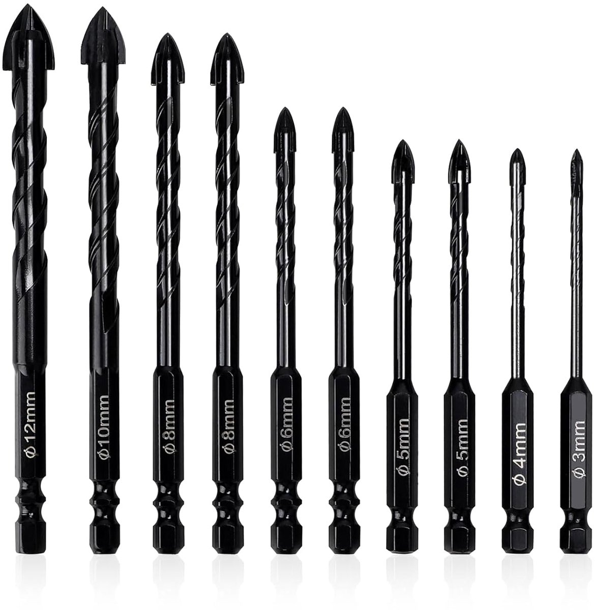 Boor Set - Tegel Boren - Glas Boren - Diamant Geslepen - 3-12 mm - Zwart