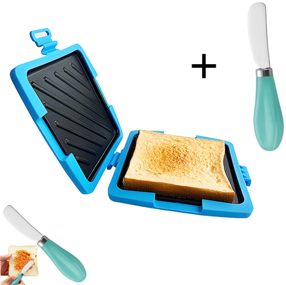 Magnetron sandwichmaker - Sandwichmaker - Bakplaat - sandwich maker - Panini maker - Broodrooster - Voeg een botermesje toe - Siliconen - Blauw