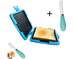 Magnetron sandwichmaker - Sandwichmaker - Bakplaat - sandwich maker - Panini maker - Broodrooster - Voeg een botermesje toe - Siliconen - Blauw
