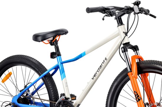 VERDANT CALIX Mountainbike 26", MTB-fiets voor dames en heren, fiets 6 inch - vering, schijfremmen, 21 versnellingen - Wit-Blauw-Oranje van Verdant — afbeelding 5