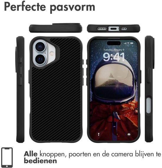 Coque noire en fibre de carbone dans différentes positions, avec tous les boutons et ports visibles.