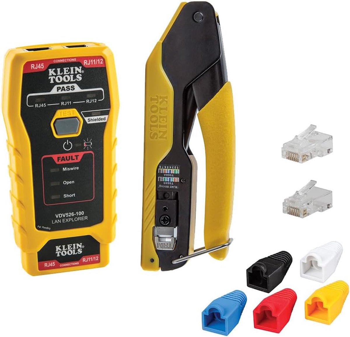 Kabeltester Set - LAN Tester Kit - Netwerk Installatie - Pass Thru Connectoren - 5 Delig - Meerkleurig