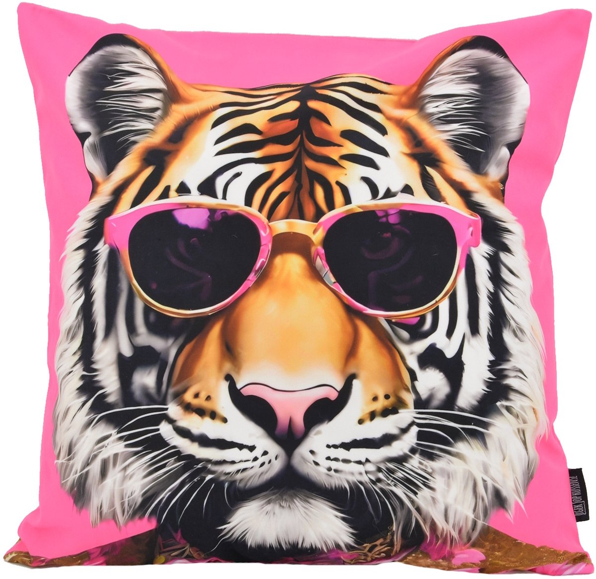 Gek op Kussens! Sierkussen Funky Tiger | 45 x 45 cm | Katoen/Polyester roze tijger