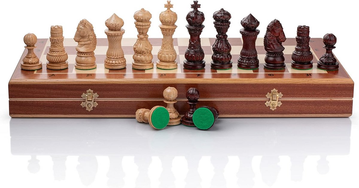 Master of Chess Wooden Chess Board with Pieces 60cm - Handmade and Portable Large Chess Set for Kids and Adults