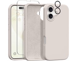 Stravo Siliconen Hoesje geschikt voor iPhone 16 Plus , Rotsgrijs, Met 1X Screenprotector + 1X Cameralensbeschermer, (Zachte Krasbestendige Microvezelvoering), Vloeibare Siliconen Schokbestendige Beschermende Telefoonhoes 6.7"