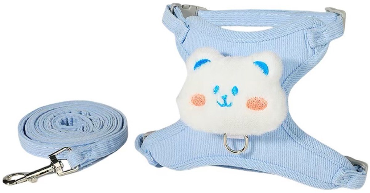Oneay Hondentuigje en riem set (S), mesh huisdiertuigje, geschikt voor kleine en middelgrote honden en katten, blauw, met een riem van 1,8 meter.