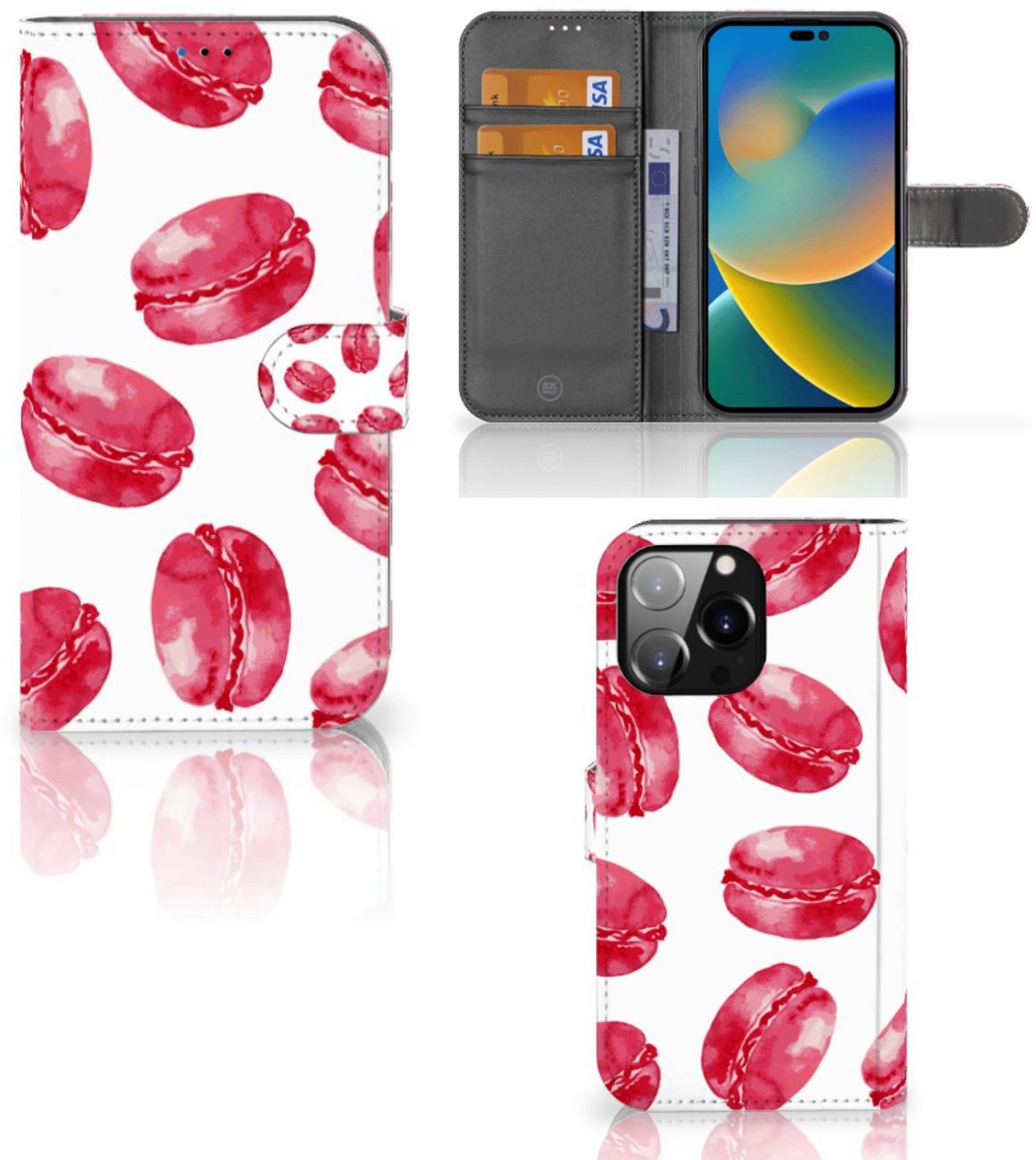 iPhone 14 Pro Max Book Cover Pink Macarons