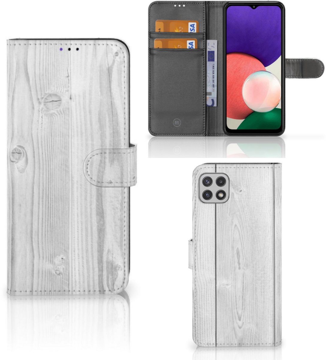 Samsung Galaxy A22 5G Book Style Case White Wood