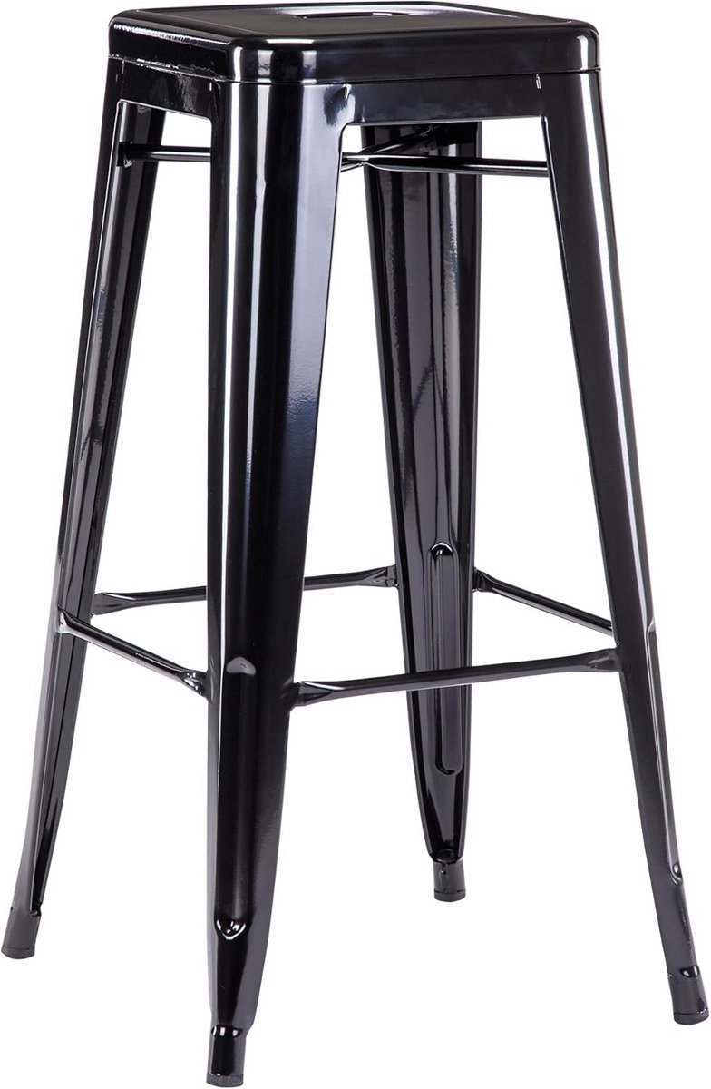 Industriële barkruk voor keuken en restaurant - stapelbare metalen kruk (zwart, 46 cm)