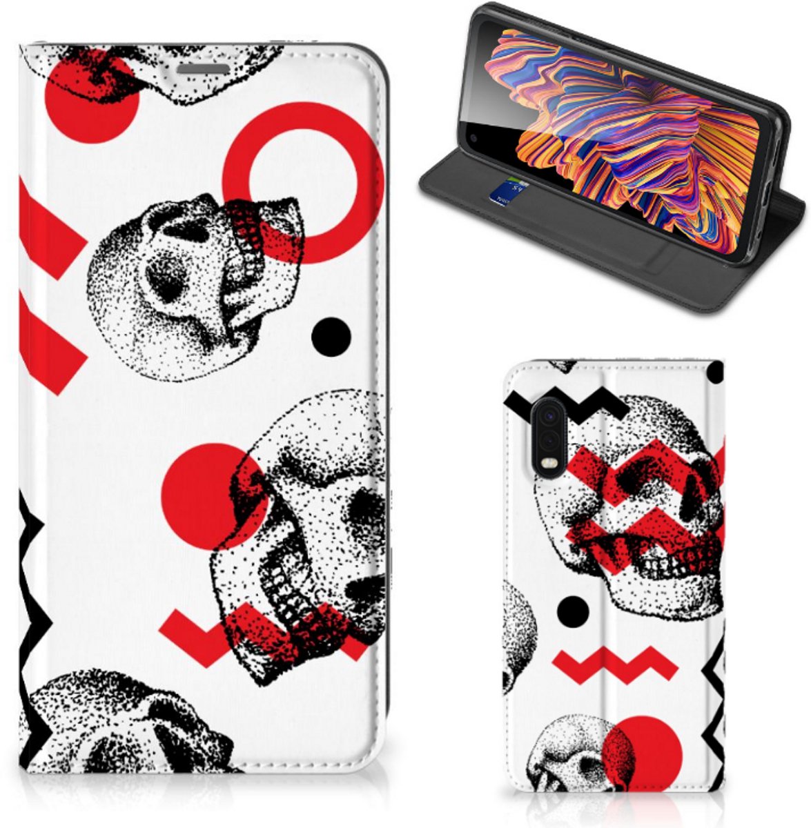 Mobiel BookCase Samsung Xcover Pro Skull Red