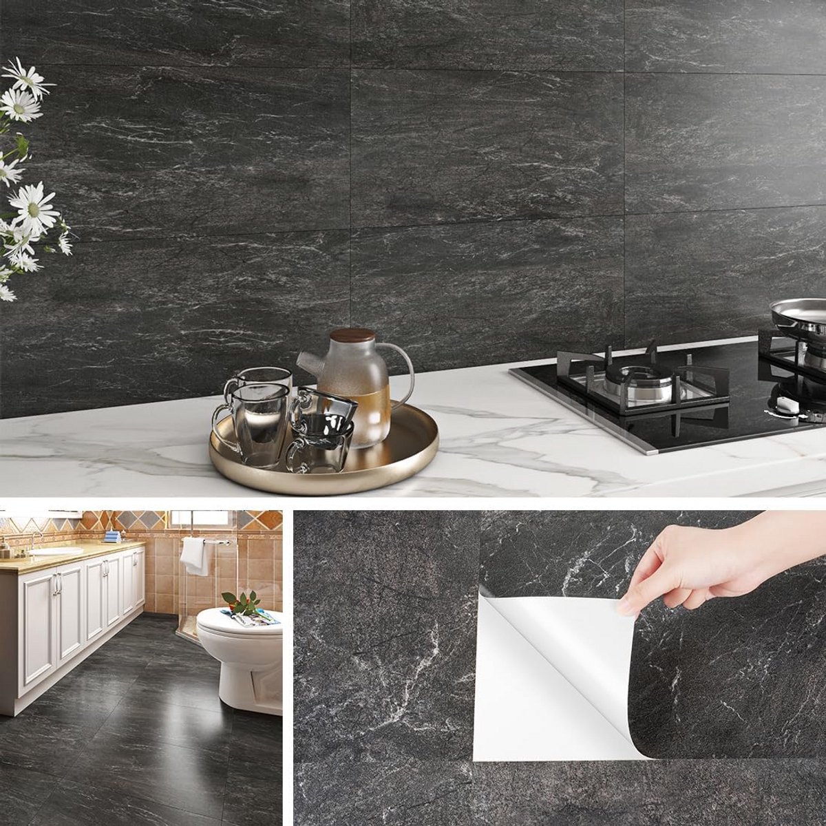 Tegelstickers Grijs Marmer - Zelfklevende Wandtegels voor Keuken en Badkamer - Waterdicht 