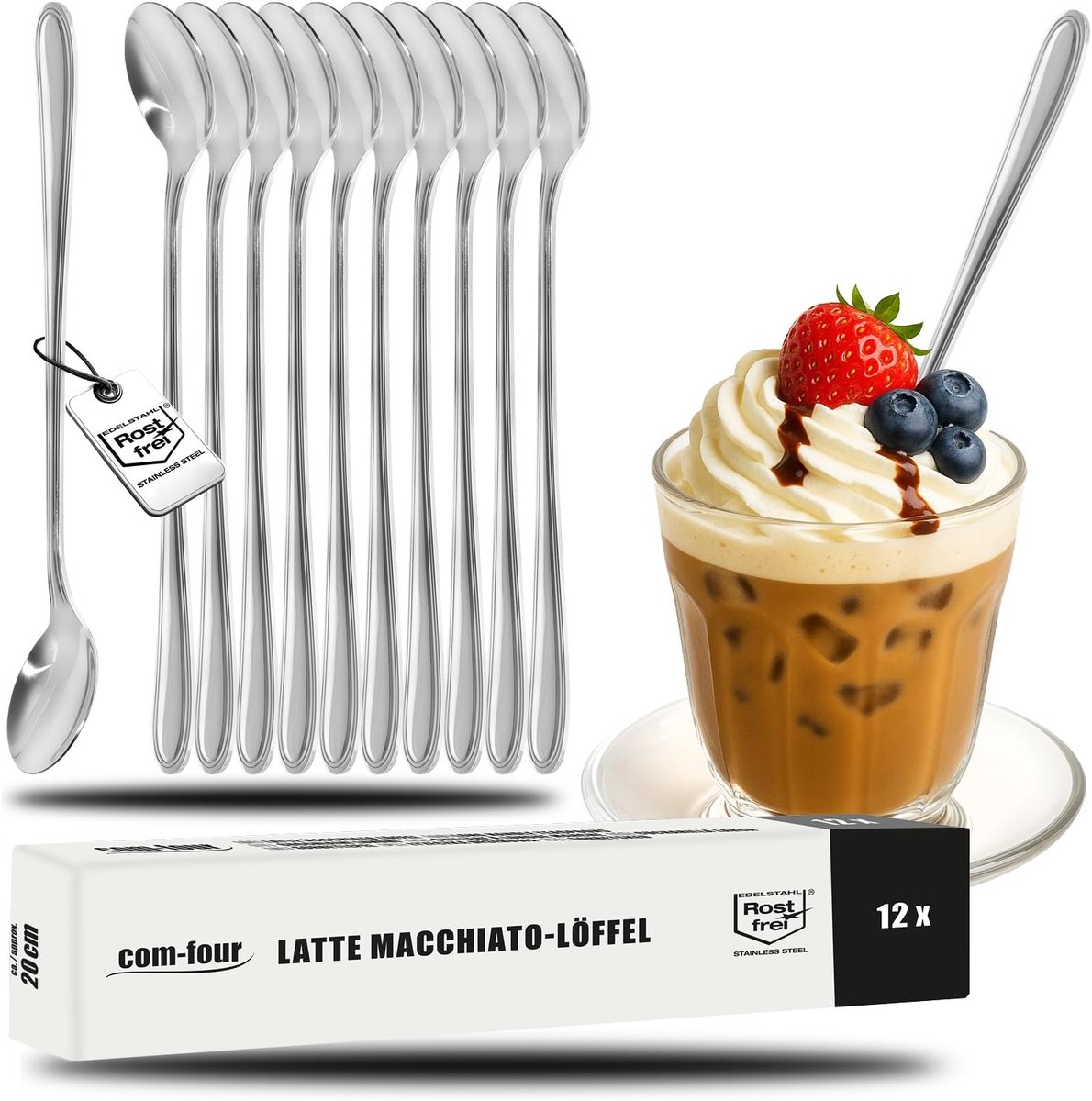 12x Lange Roestvrijstalen Lepels voor Cocktails en Latte Macchiato - Stijlvol en Vaatwasserbestendig
