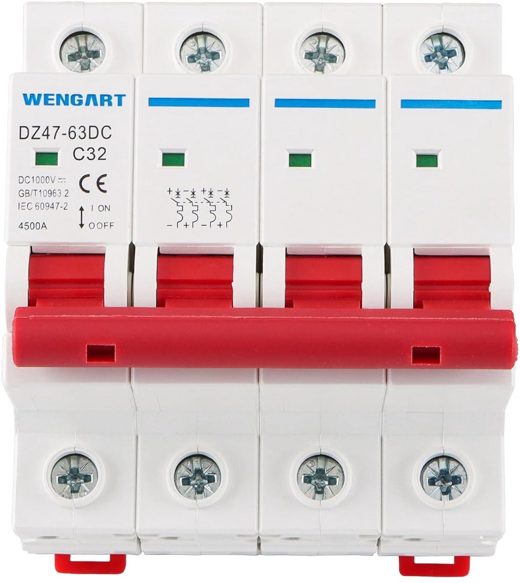 Automatische 4 Polige Miniature Circuit Breaker 1000V DC voor Zonne-energie systemen - 32 A