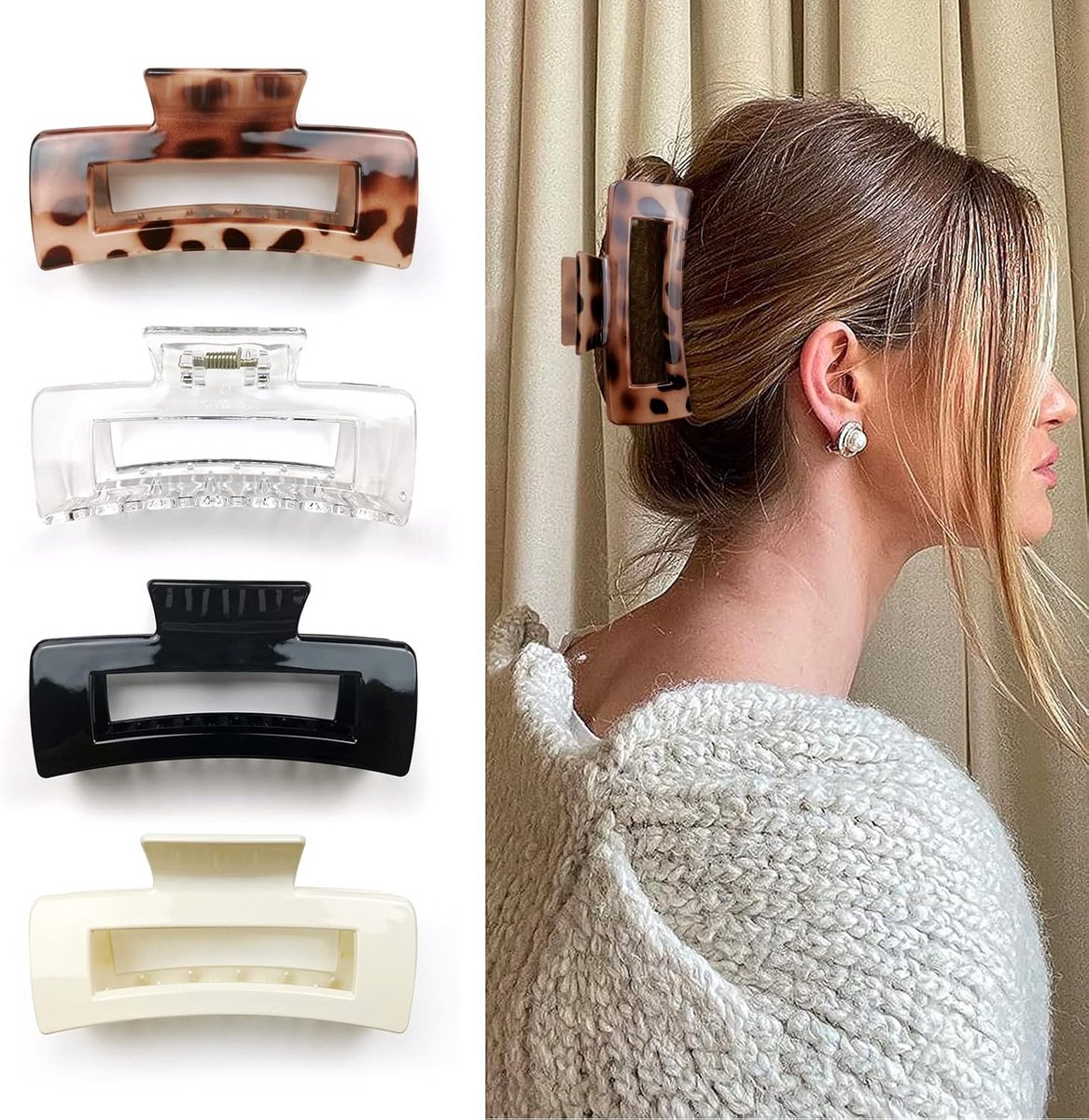 Grote Haarklemmen voor Dik Haar - Antislip Haarclip voor Dames - Vierkante Hair Clips