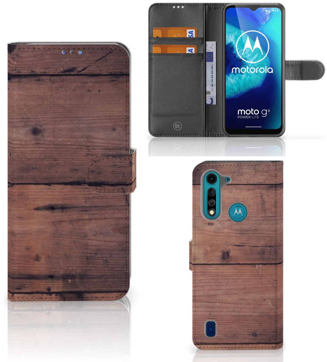 Motorola G8 Power Lite Book Style Case Old Wood