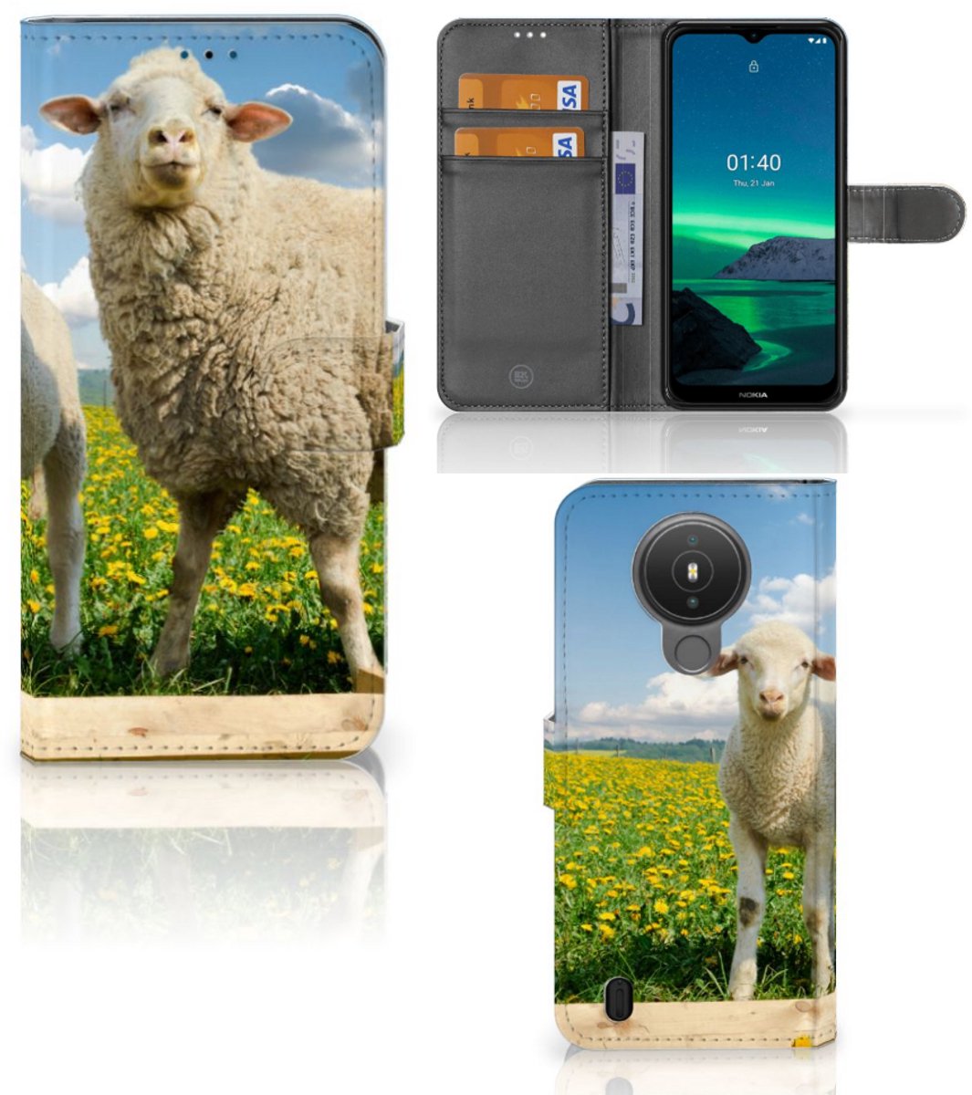 Nokia 1.4 Telefoonhoesje met Pasjes Schaap en Lammetje