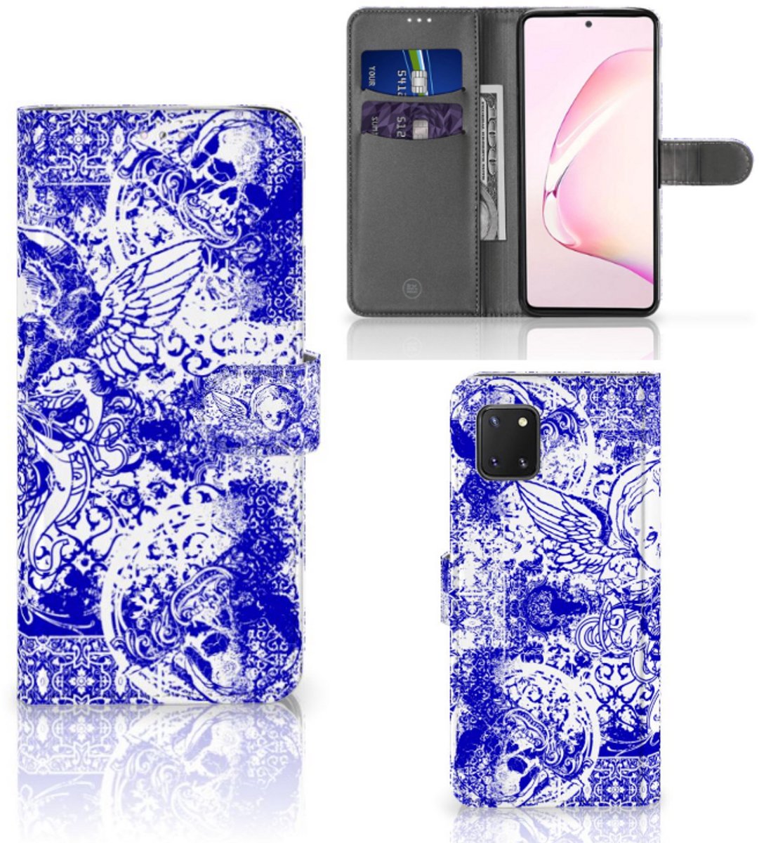 Telefoonhoesje met Naam Samsung Note 10 Lite Angel Skull Blauw