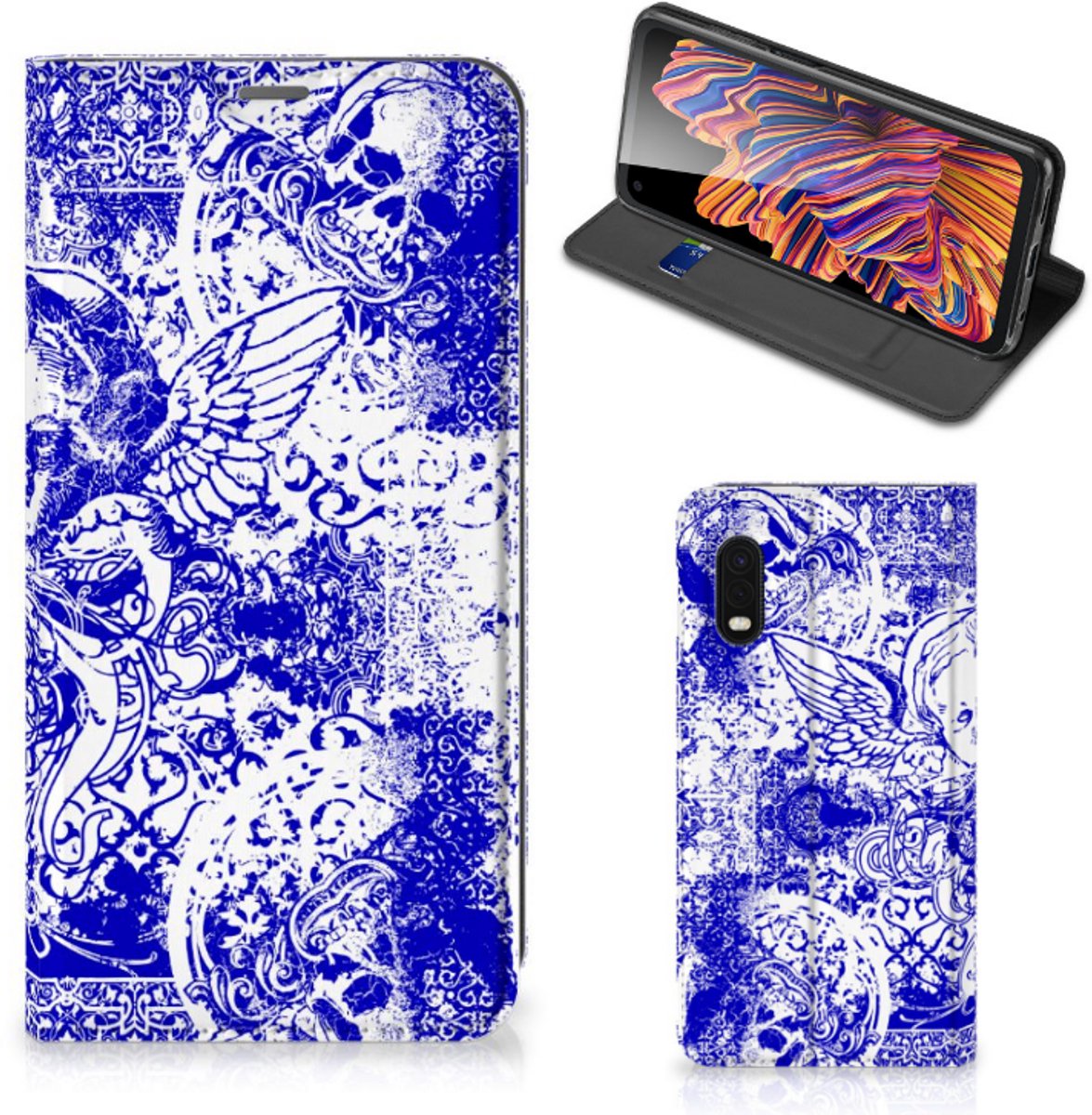 Mobiel BookCase Samsung Xcover Pro Angel Skull Blauw